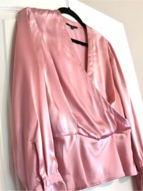 NWT Vintage Y2K Anne Klein 100% Silk Pink Wrap Blouse 8P